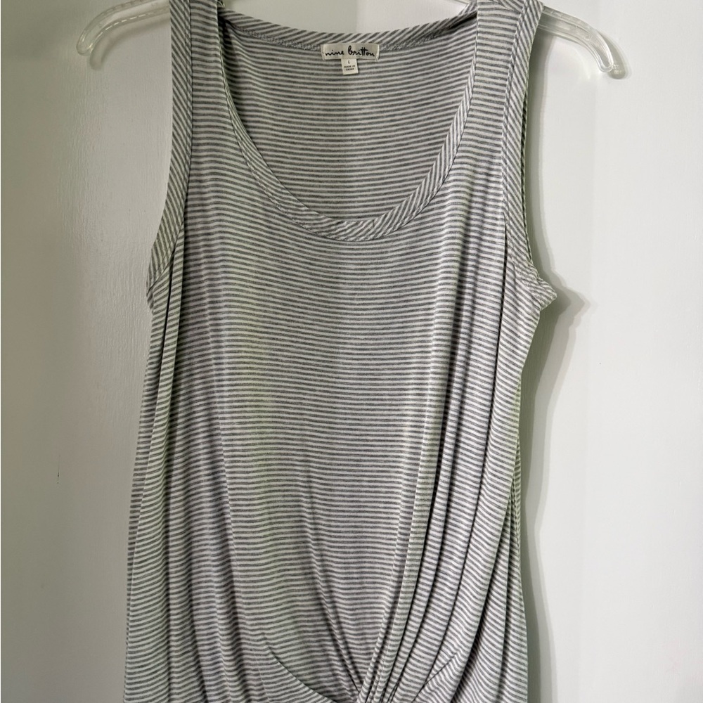 Nine Britton Gray and White Striped Tank Top